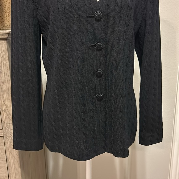 St John Collection by Marie Gray | Black Cable Knit Button Down | 8 - Picture 7 of 17